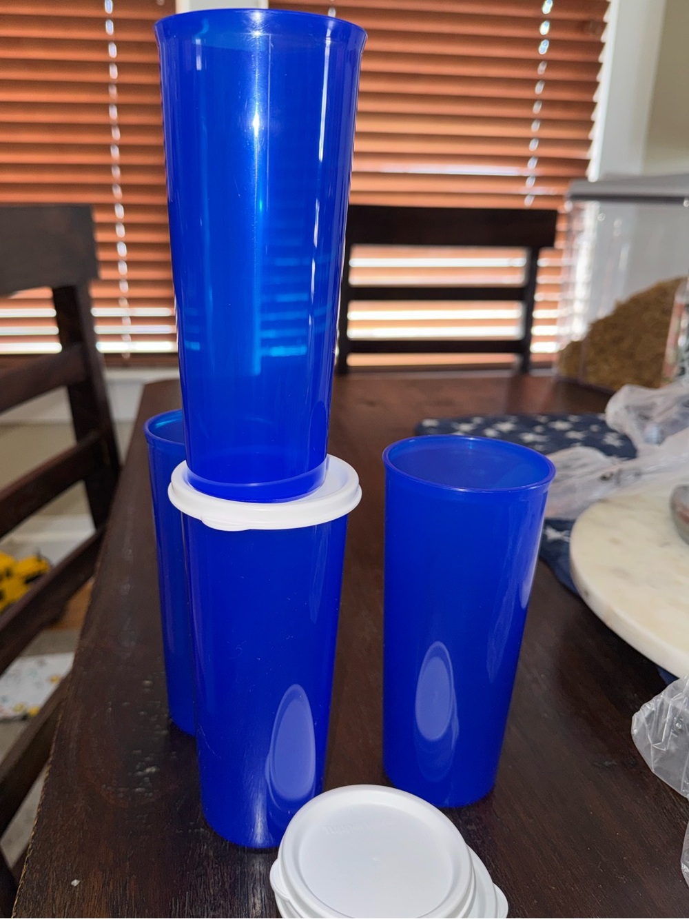 Blue Tupperware 16oz Tumbler Set of 4 with White Lids -